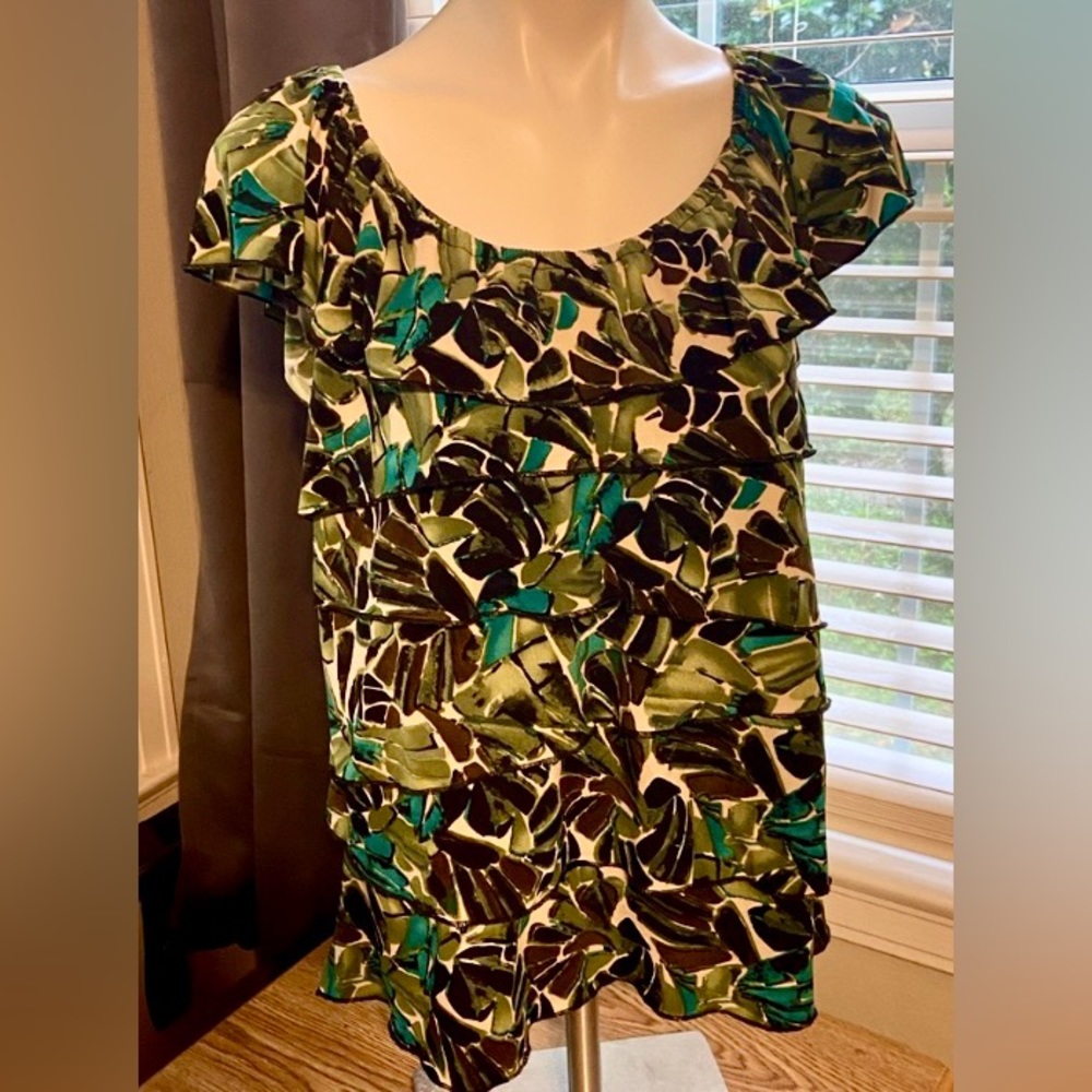Cato Multi Colored Green Tropical Capped Sleeves … - image 1